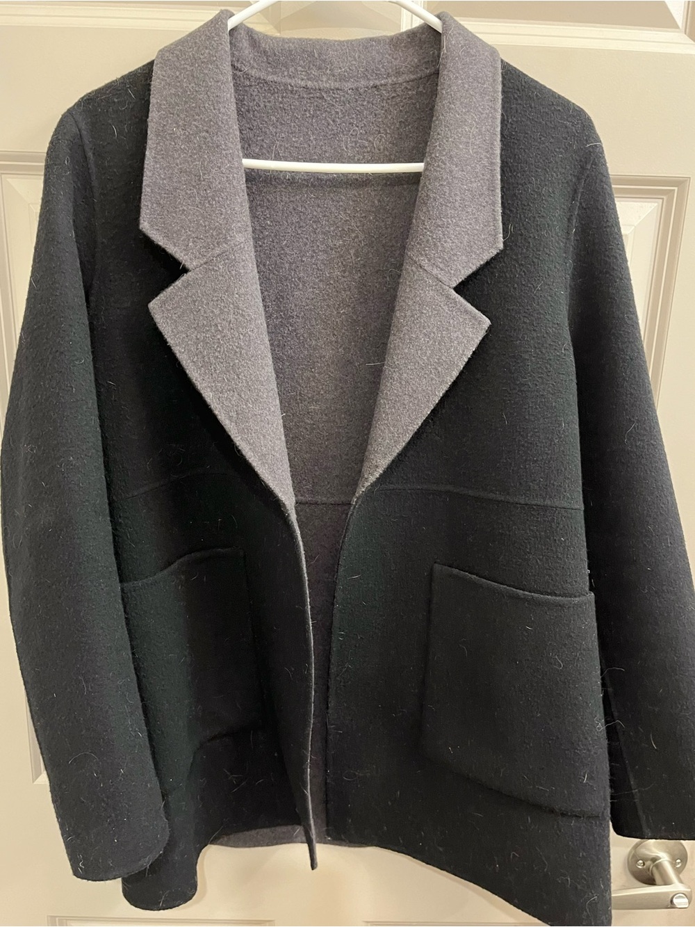 Reversible Black Jacket with Gray Interior Trim.  Eileen Fisher M